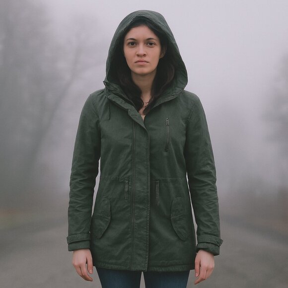 Ambiance Jackets & Blazers - Ambiance Hooded Utility Jacket, Size Small Olive Green Drawstring Waist